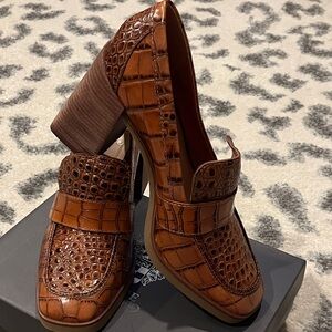 Vince Camuto Cognac Croc-Embossed Leather Loafers